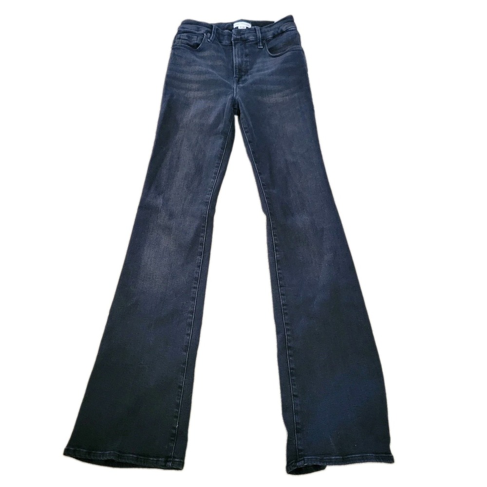 Good American Good Legs Jeans 2/26 Black High Rise Flare Bell Bottom Stretch